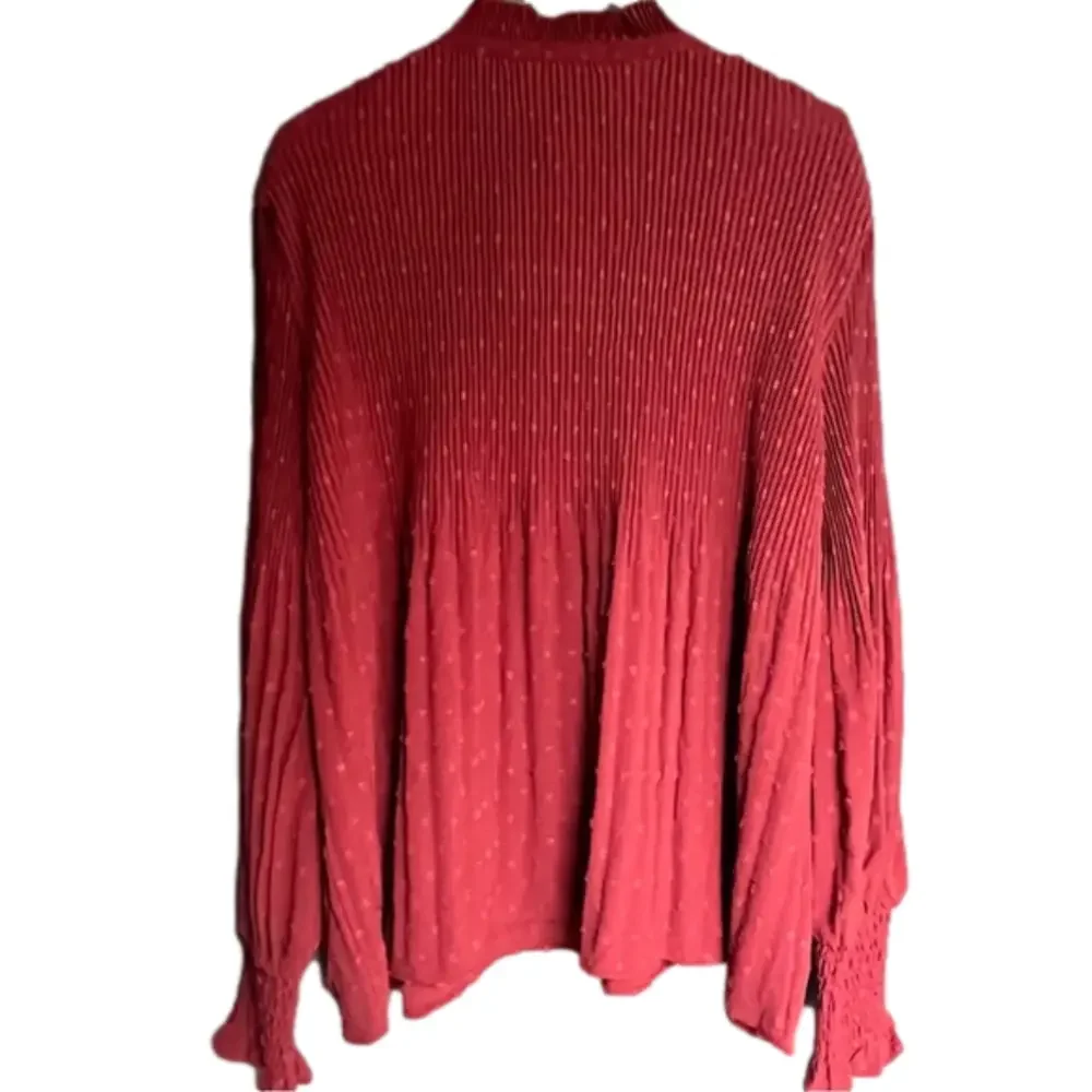 NWT Max Studio Accordion Pleat Bishop Sleeve Swiss Dot Blouse Terracotta Red M - Picture 4 of 7